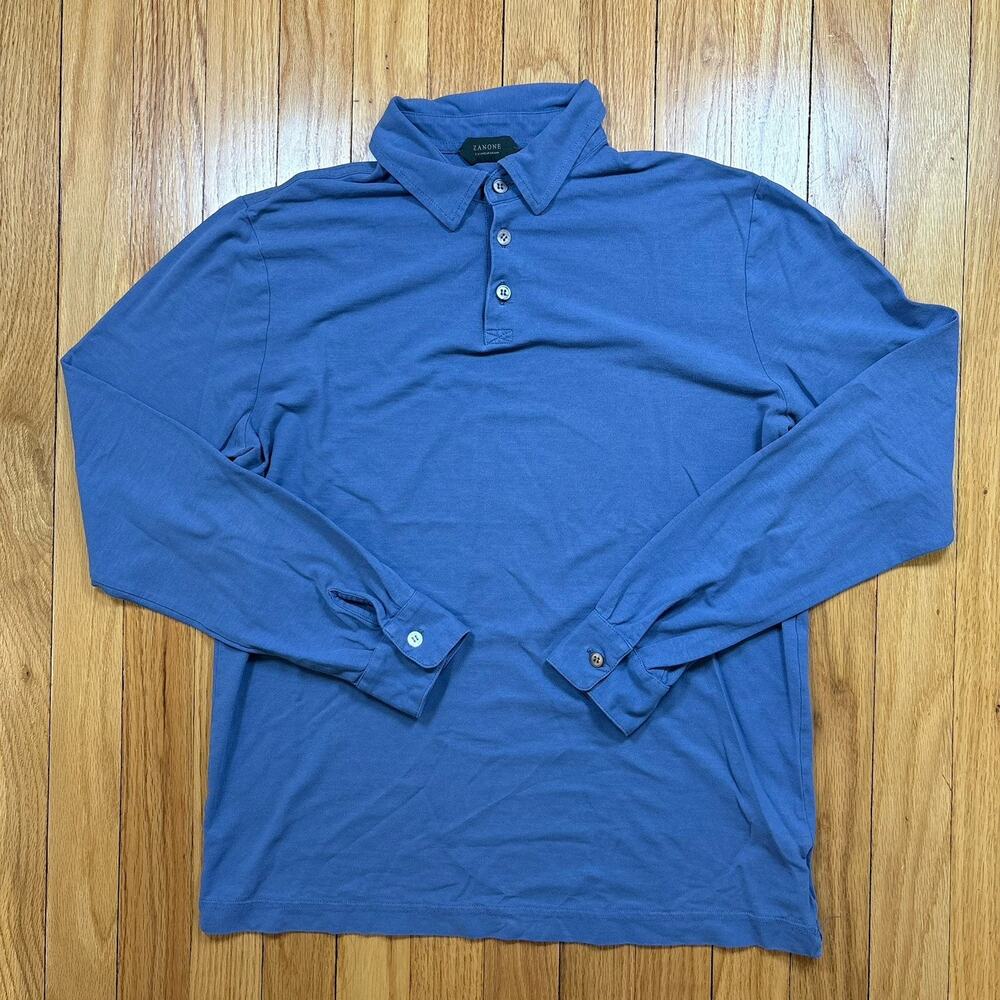 Zanone IceCotton Long Sleeve Polo Shirt Blue Men’s Size 50 Made in Italy